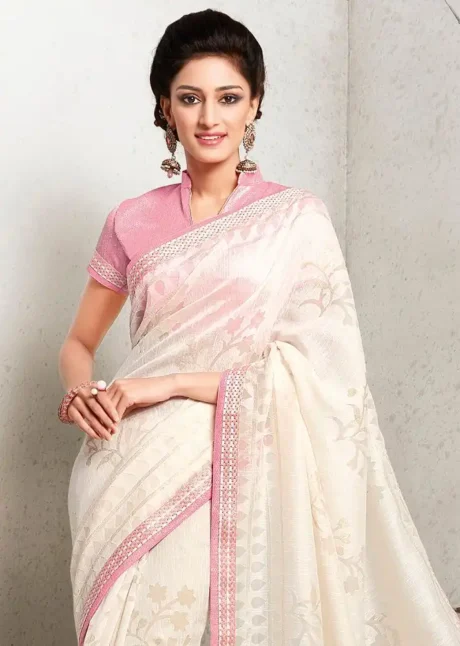 Best Woven Art Silk Brasso Saree in Off White