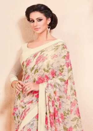 Latest Digital Printed Georgette Saree in Cream