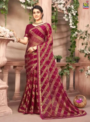 Multicolor Brasso Saree With Attached Woven Border And Blouse Piece