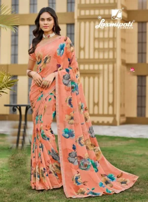 Peach Digital Printed Georgette Saree By Laxmipati