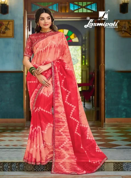 Peach Digital Printed Chiffon Saree By Laxmipati