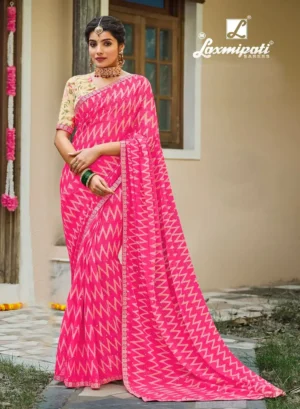 Pink Digital Printed Chiffon Saree By Laxmipati