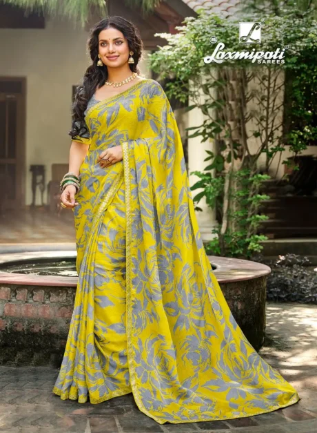 Yellow Digital Printed Chiffon Saree By Laxmipati