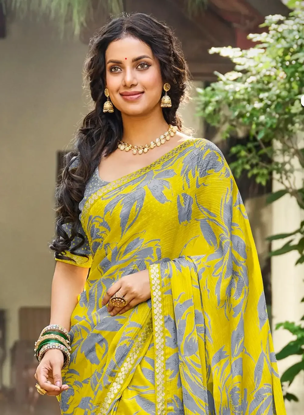 Buy Yellow Digital Printed Chiffon Saree By Laxmipati