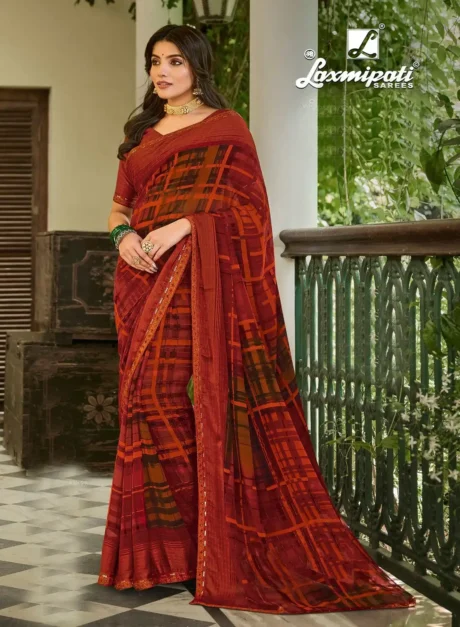 Rust Digital Printed Georgette Saree By Laxmipati