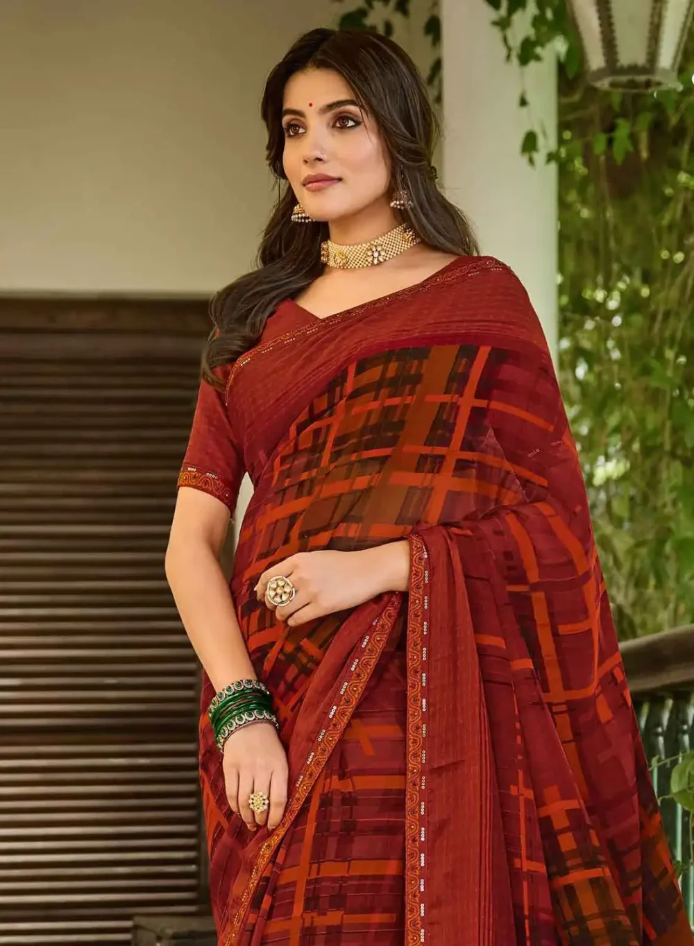 Buy Rust Digital Printed Georgette Saree By Laxmipati