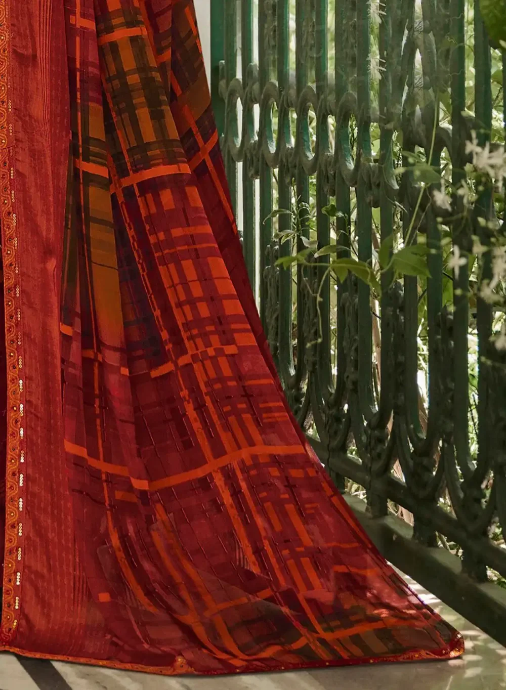 Best Rust Digital Printed Georgette Saree By Laxmipati