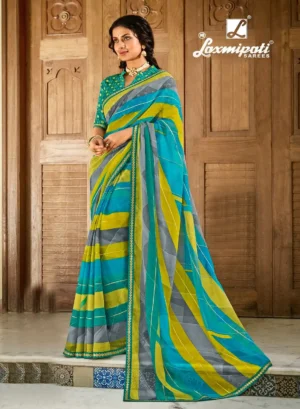 Multicolor Stripe Printed Chiffon Saree By Laxmipati