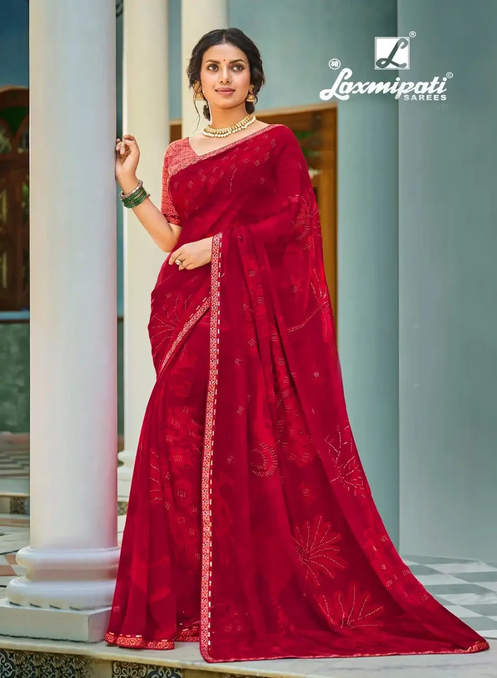 Red Digital Printed Georgette Saree By Laxmipati