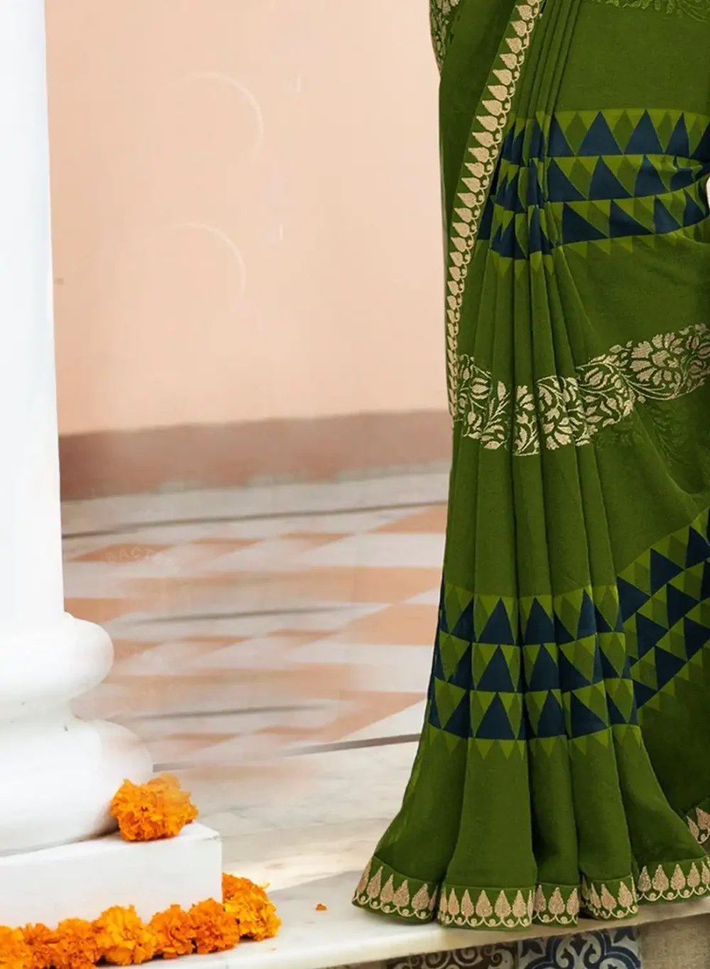 Latest Olive Green Digital Printed Georgette Saree By Laxmipati