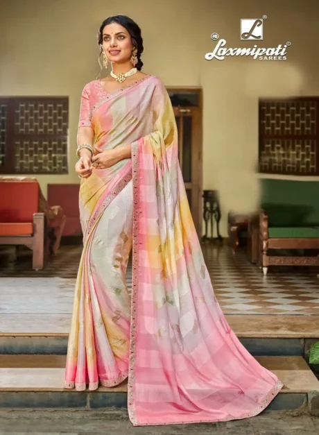 Multicolor Digital Printed Satin Chiffon Saree By Laxmipati