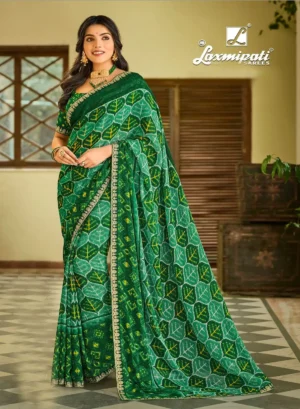 Teal Green Digital Printed Chiffon Saree By Laxmipati