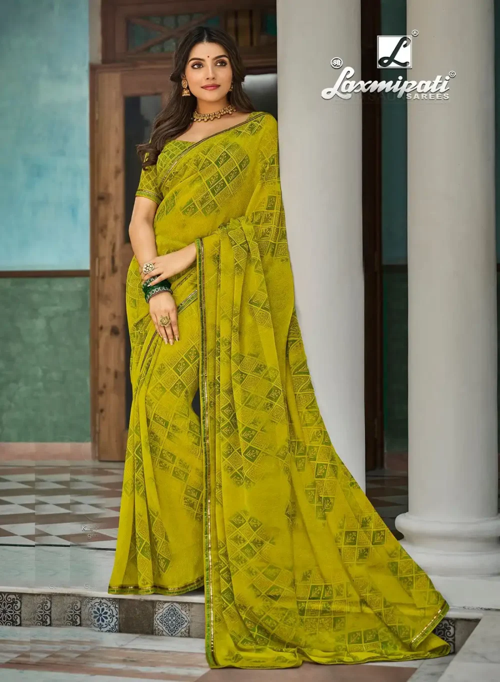 Light Green Digital Printed Georgette Saree By Laxmipati