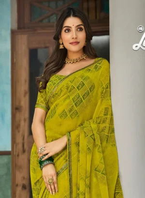 Buy Light Green Digital Printed Georgette Saree By Laxmipati