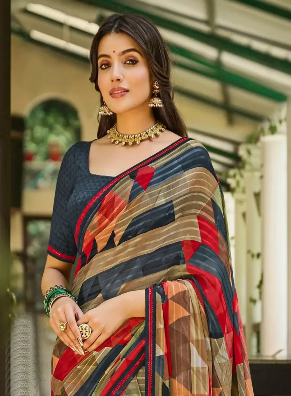 Buy Multicolor Digital Printed Georgette Saree By Laxmipati