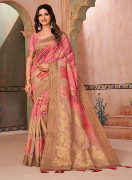 Peach Digital Printed Art Silk Saree