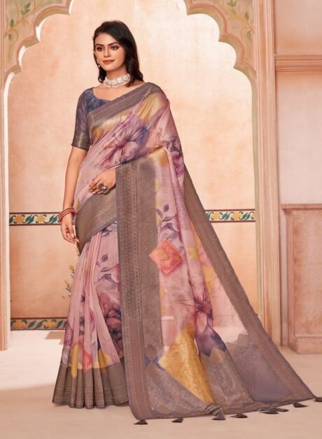 Pink Digital Printed Art Silk Saree